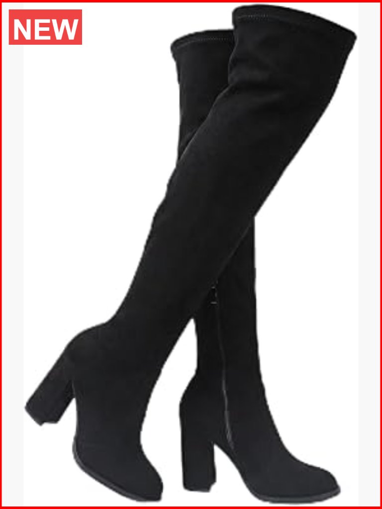 Over The Knee Boots Chunky Heel Thigh High Boots Side Zipper